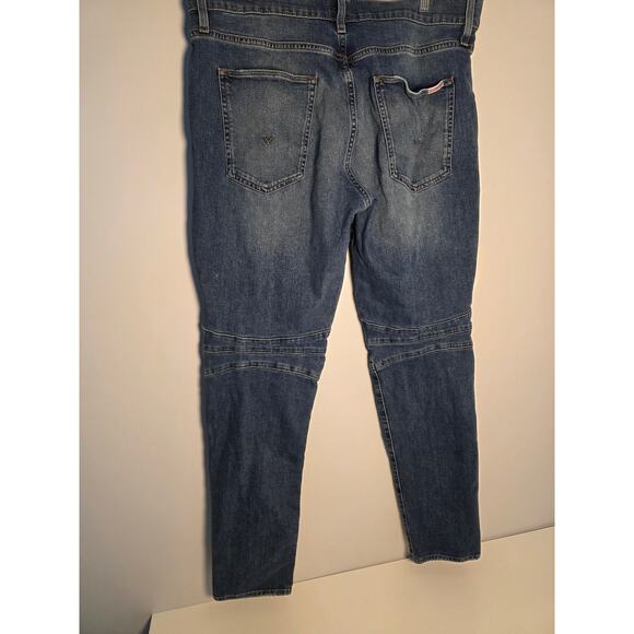 Men's Size 38 Hudson Ethan Biker Moto Skinny Blue Jeans Kuban Wash StreetWear - Picture 2 of 9
